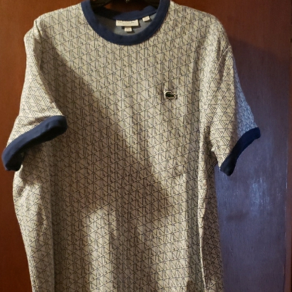 Mens Lacoste Geometric Patterned T-Shirt - Blue and Gray